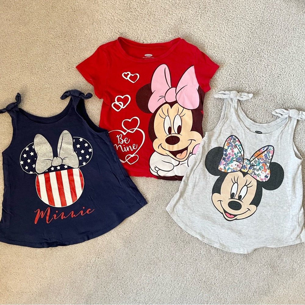 Old Navy Minnie t-shirt tank tops bundle of 3 red grey blue Valentine’s July 4th